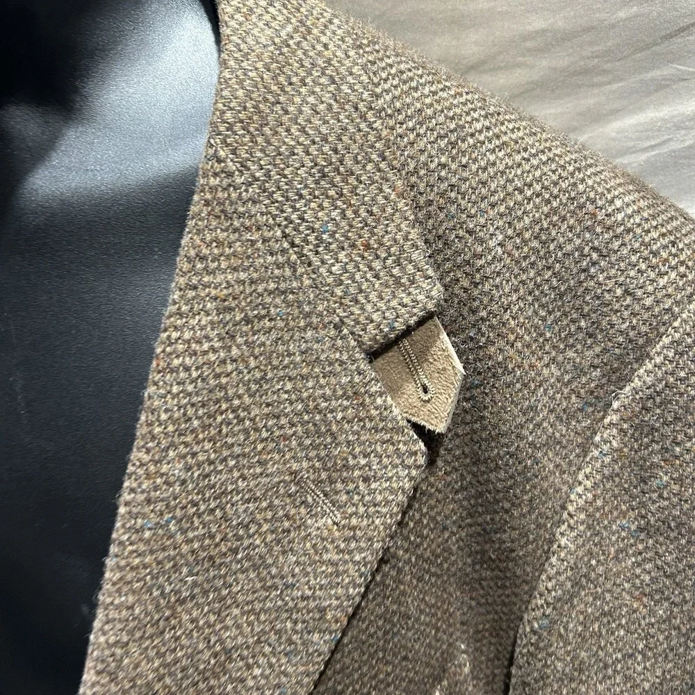 Vintage Stafford Mens 44S Lambswool Tweed Blazer Brown Elbow Patches Made in USA